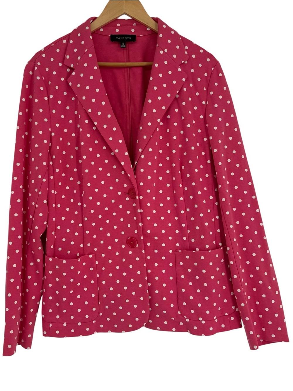 Talbots Pink Polka Dot Stretch Knit Blazer Size XL Career 2-button workwear